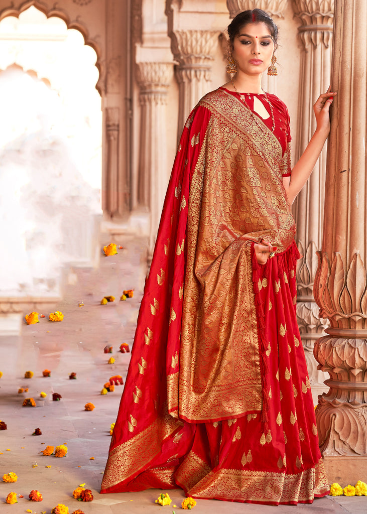 ROUGE RED BANARASI BROCADE SAREE WITH BROCADE BLOUSE (6717935222977)