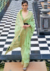 carnation Green Woven Banarasi Linen Saree (6965370683585)