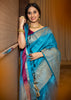 RIVER BLUE BANARASI LINEN SILK SAREE (6953423896769)