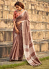 EARTHY BROWN WOVEN LINEN SAREE WITH KHADI PRINT BLOUSE (6713081299137)