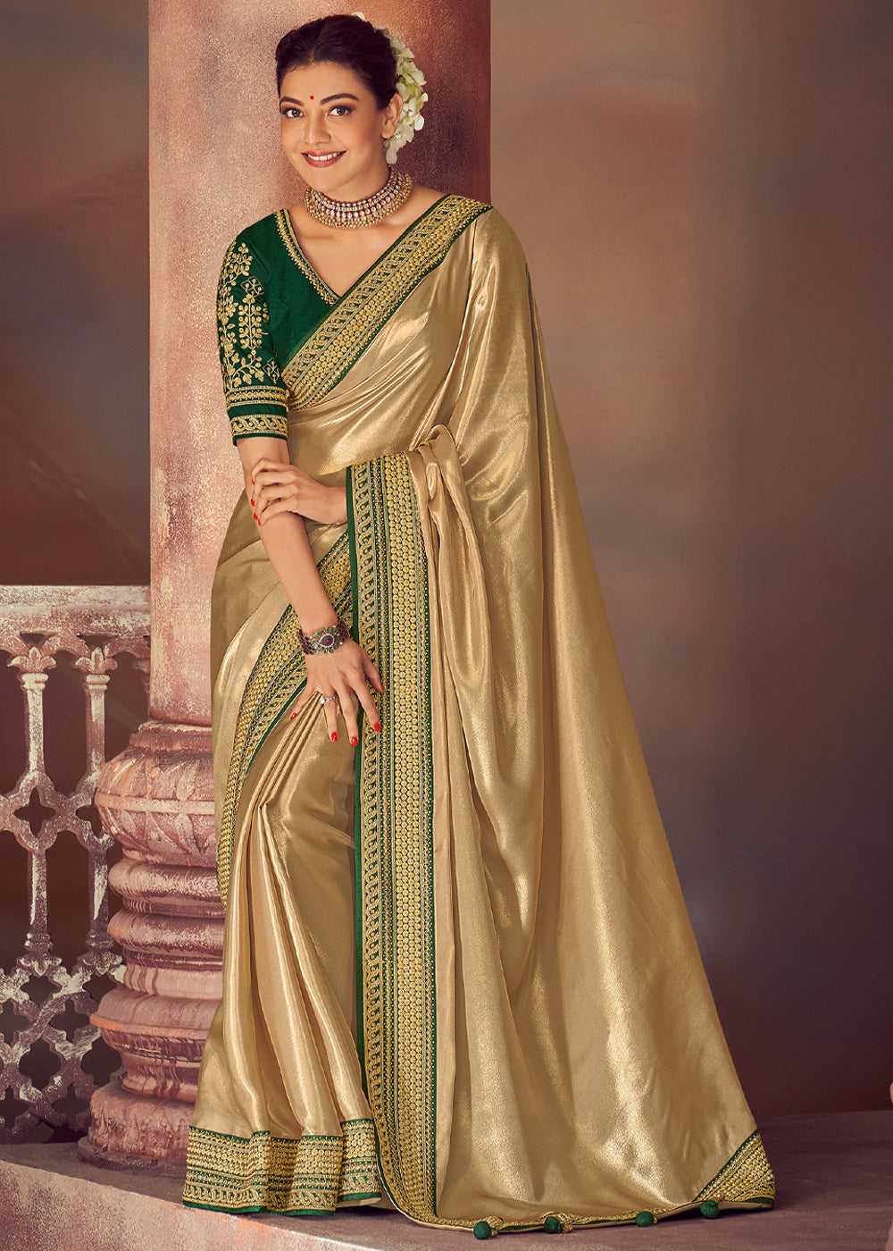Golden Beige Woven Banarasi Dola Silk Saree With Hand Embroidary ...