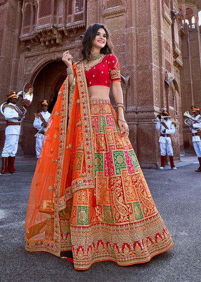 Shop Blue Banarasi Silk Embroidered Hand Work Umbrella Lehenga Wedding Wear  Online at Best Price | Cbazaar