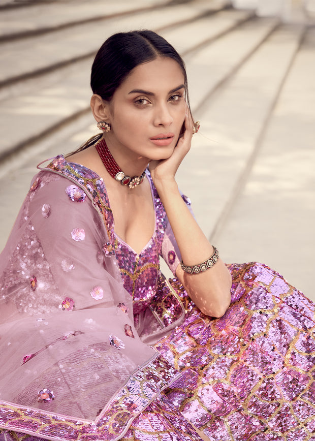 VIVID PURPLE HEAVY DESIGNER SEQUINS WORK LEHENGA WITH SOFT NET DUPATTA (6652589768897)