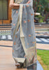 puff Grey Woven Banarasi Linen Saree (6965374156993)