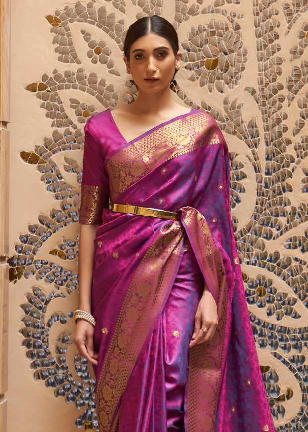 PURPLE AND GOLD WOVEN KANJIVARAM SAREE (6946402795713)