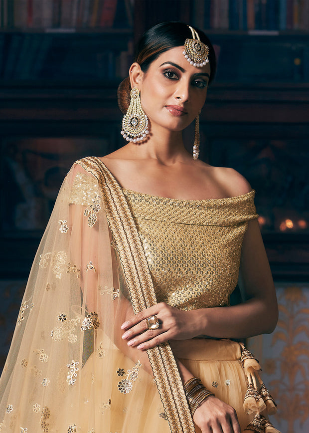 BEIGE GEORGETTE EMBROIDERED LEHENGA (6863504408769)