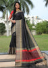 PIRATE BLACK BANARASI LINEN SILK SAREE (6953421111489)