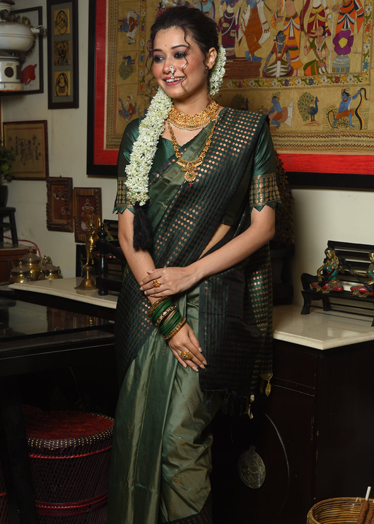 Buy Olive Green Viscose Saree - Binal Patel