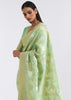KELLY GREEN WOVEN LINEN SILK SAREE (6757870141633)