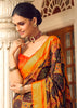 BLACK AND ORANGE WOVEN PATOLA SILK SAREE (6889784737985)