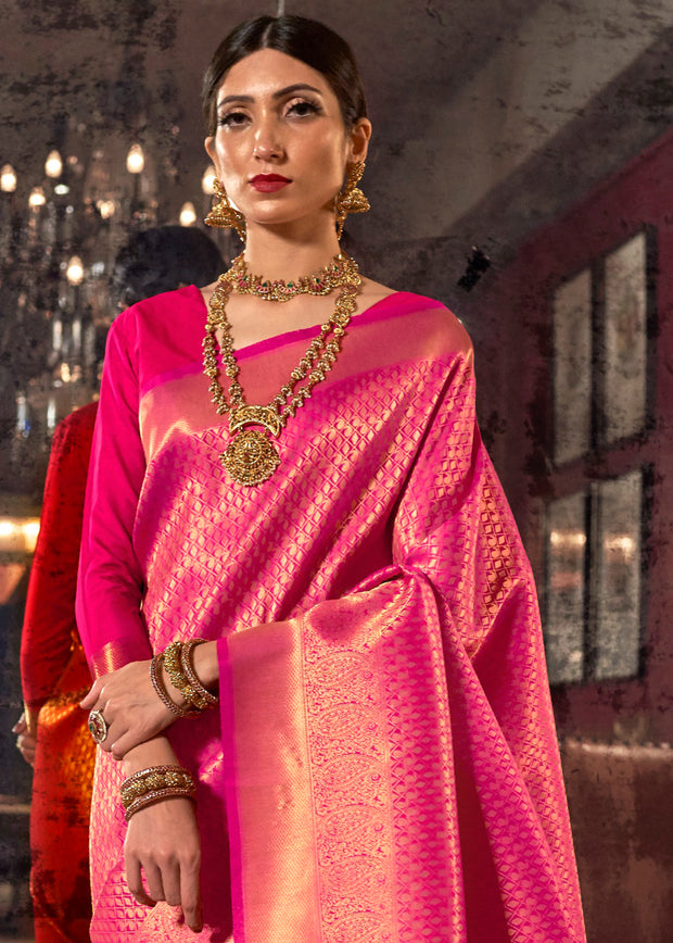 ROYAL PRINCESS GOLDEN PINK WOVEN KANJIVARAM SAREE (5967215395009)