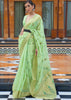 carnation Green Woven Banarasi Linen Saree (6965370683585)