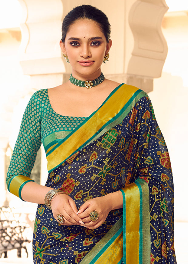 ROYAL BLUE WOVEN PATOLA SILK SAREE (6889776742593)