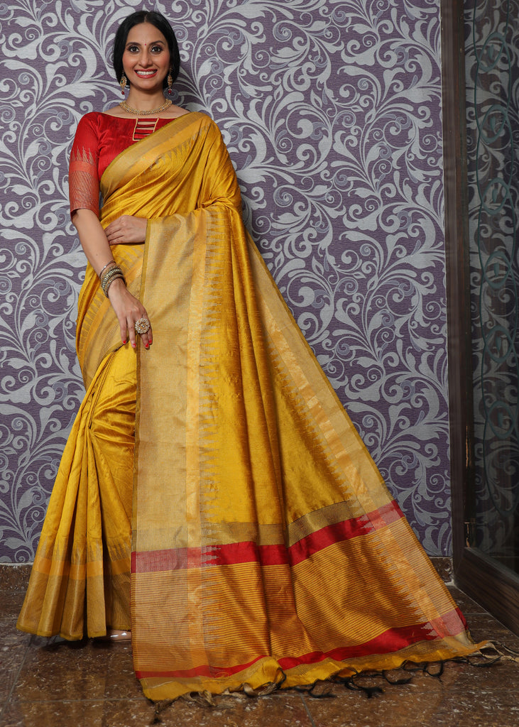 ASPER GOLD BANARASI LINEN SILK SAREE (6953432383681)