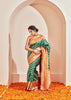 Ananda (Pre-Order): Silver and Gold Zari Striped Kanjivaram Saree in the Shades of Forest Green and Yellow (6894245675201)