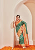 Ananda (Pre-Order): Silver and Gold Zari Striped Kanjivaram Saree in the Shades of Forest Green and Yellow (6894245675201)