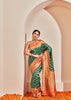 Ananda (Pre-Order): Silver and Gold Zari Striped Kanjivaram Saree in the Shades of Forest Green and Yellow (6894245675201)