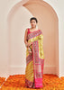 Ikat (Pre-Order): Kanjivaram saree in the shades of Green and Pink with a Patola Border (6894255079617)