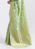 KELLY GREEN WOVEN LINEN SILK SAREE (6757870141633)