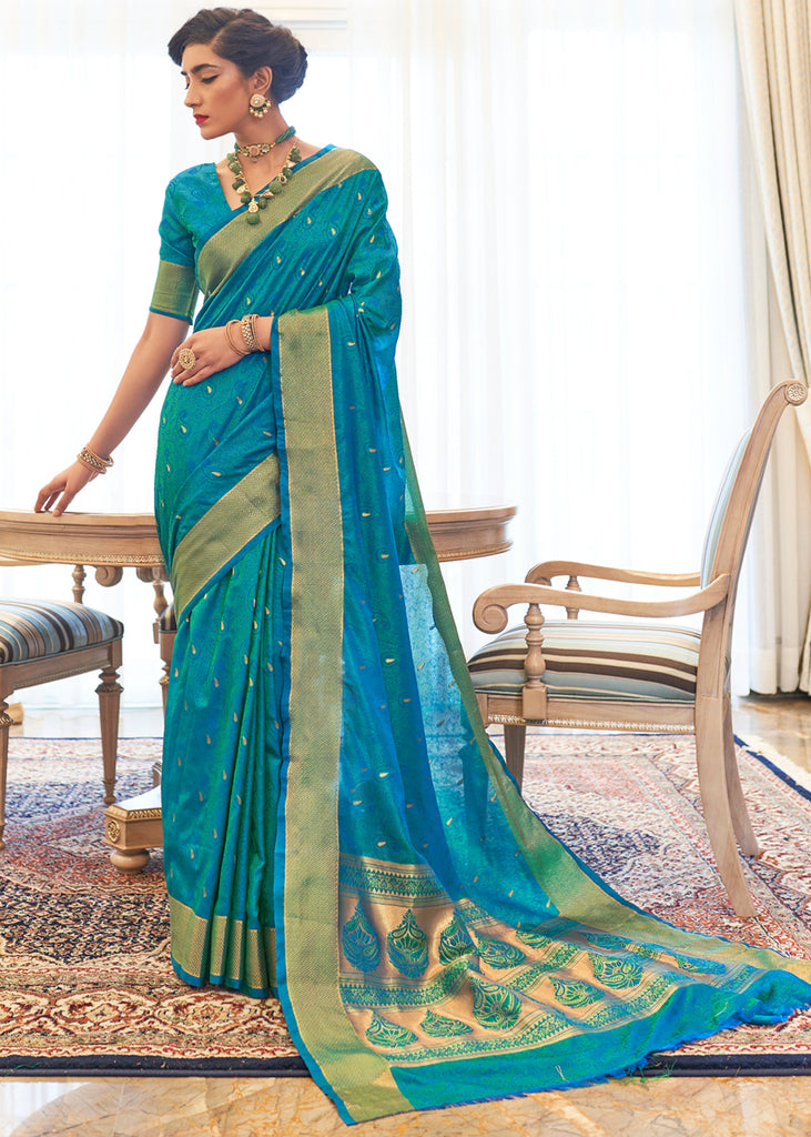 QUEEN BLUE WOVEN KANJIVARAM SILK SAREE (6161589829825)