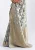 SILVER GREY WOVEN LINEN SILK SAREE (6757871485121)
