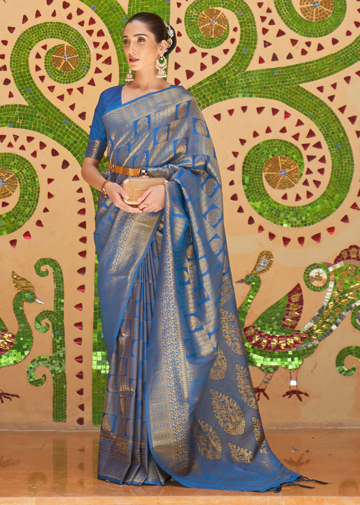 Sapphire Blue Kanjivaram Saree – NITARAA