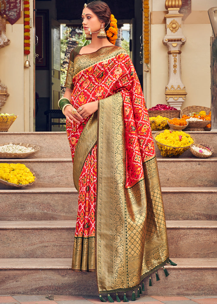 maroon Designer Wedding Pure Soft Padding Patola Print Banarasi Silk Saree  - DWITI CREATION - 3806607