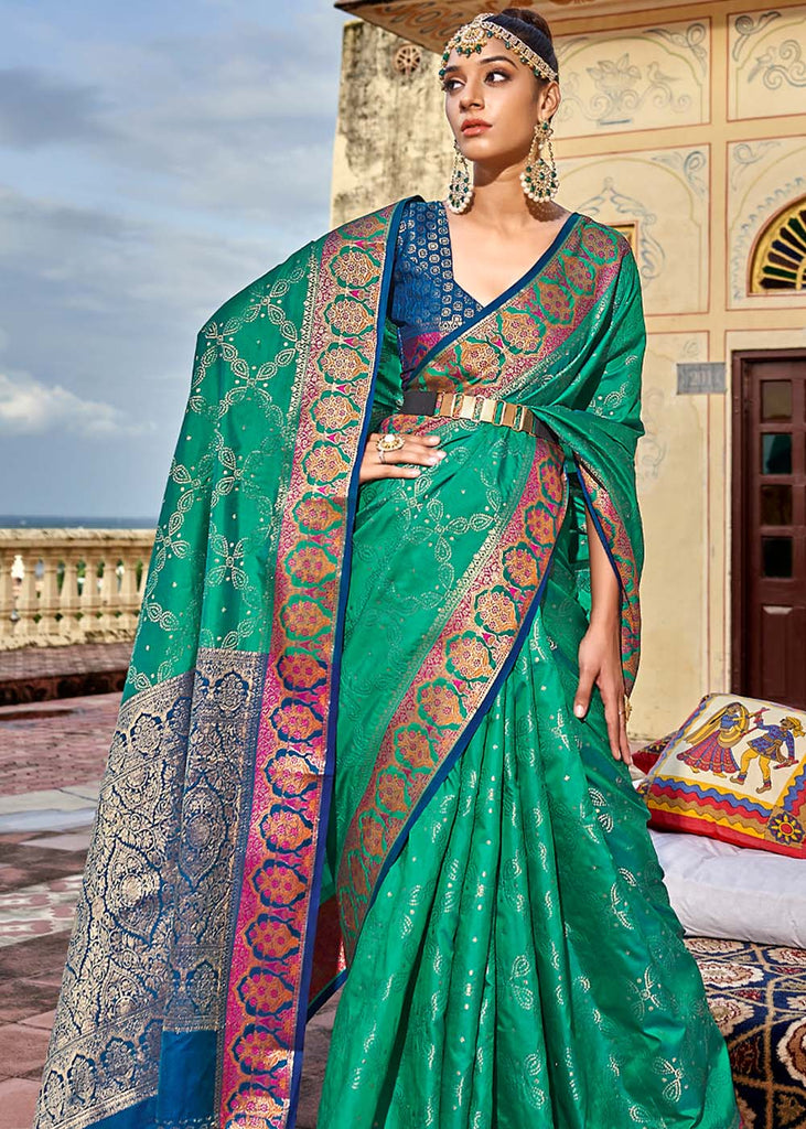 Buy Elora Peacock Green Silk Woven Saree With Unstitched Blouse for Women  Online @ Tata CLiQ