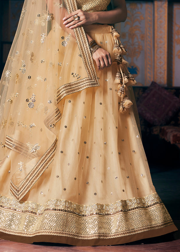 BEIGE GEORGETTE EMBROIDERED LEHENGA (6863504408769)