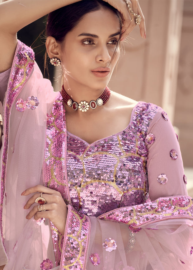 VIVID PURPLE HEAVY DESIGNER SEQUINS WORK LEHENGA WITH SOFT NET DUPATTA (6652589768897)