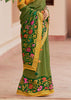 OLIVE GREEN AND YELLOW BRASSO PRINT SAREE WITH EMBROIDERED BLOUSE (6944794869953)