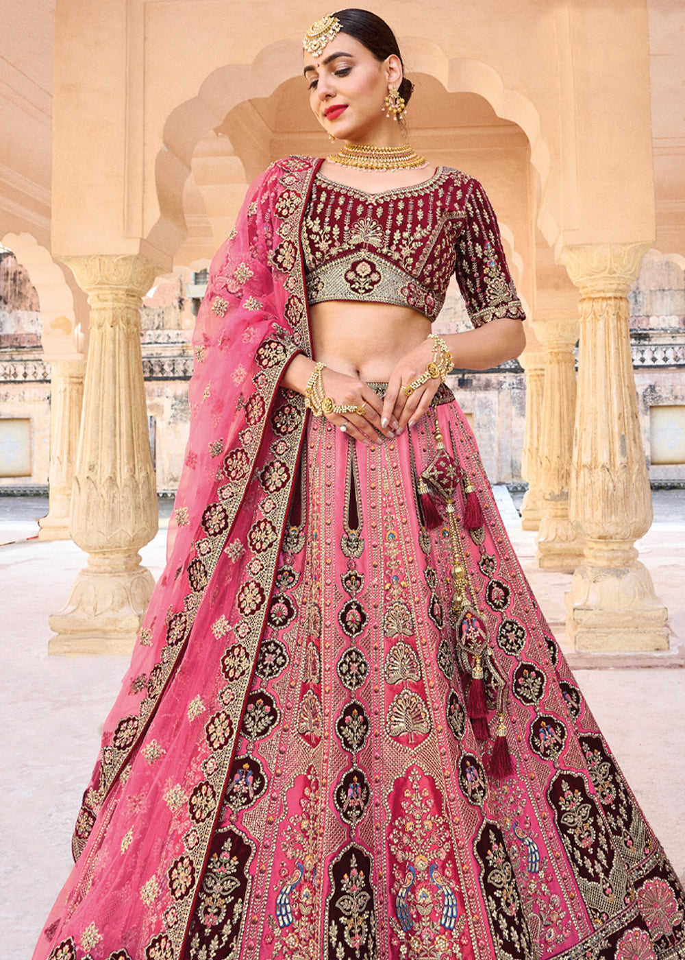 Designer Pure Silk Zari Work Red Bridal Lehenga For Women India & USA –  Sunasa