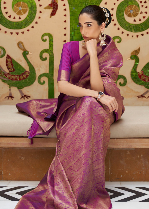 NAVRATRI EDIT: DASHAMI PUPLE KANJIVARAM SILK SAREE (6971278819521)