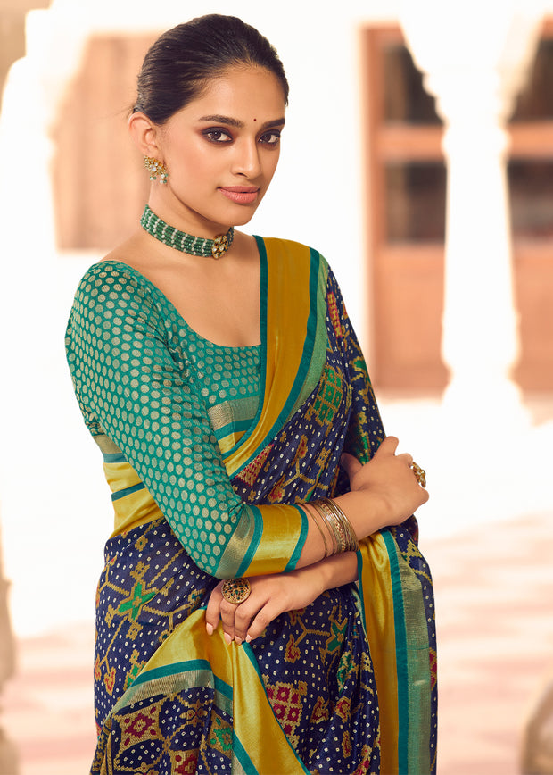 ROYAL BLUE WOVEN PATOLA SILK SAREE (6889776742593)