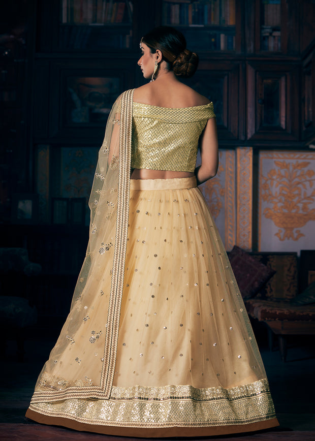 BEIGE GEORGETTE EMBROIDERED LEHENGA (6863504408769)