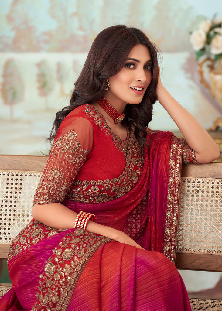 Art Silk Woven Saree in Red | Saree designs, Trendy sarees, Saree