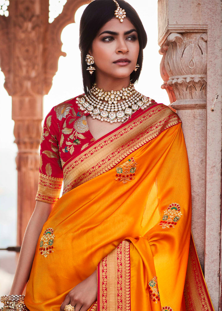 SF-Orange color Kanjivaram Silk saree - Indian