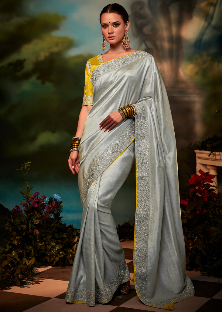 luxurious Grey Color Silver Sequence Saree – Cygnus Fashion