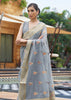 puff Grey Woven Banarasi Linen Saree (6965374156993)