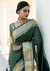 EMERALD GREEN WOVEN SILK SAREE WITH GOLDEN BORDER (6709982298305)