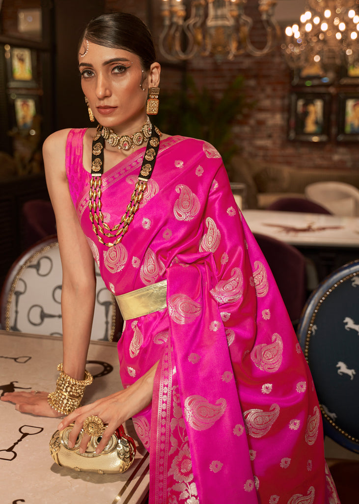 Ruby Pink Pure Silk Banarasi Bridal Saree BBS-001 – Nazranaa