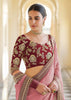 ROSE PINK ORGANZA SILK DESIGNER SAREE (6946341191873)