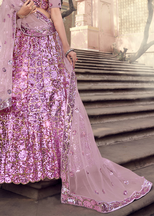 VIVID PURPLE HEAVY DESIGNER SEQUINS WORK LEHENGA WITH SOFT NET DUPATTA (6652589768897)