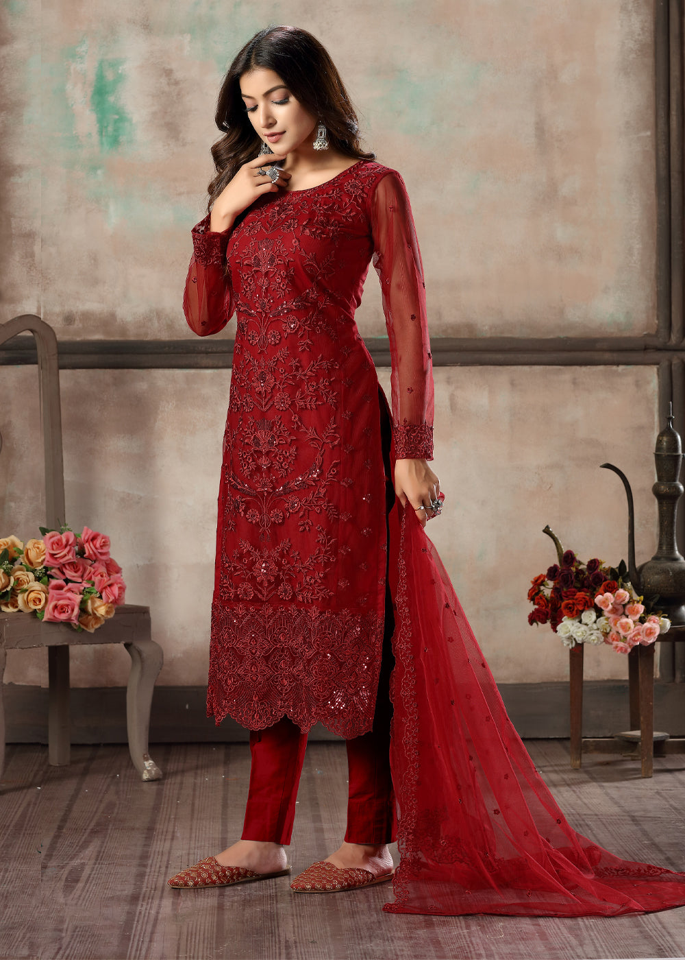 Cherry colour punjabi hot sale suit