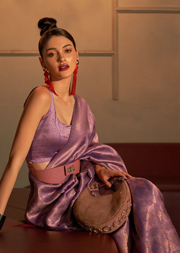 Classic mauve dual tone Kanjivaram silk saree with shifting woven colour effect
