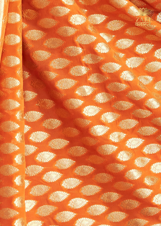 MEENA : BANARASI KHADDI GEORGETTE SAREE IN THE SHADE OF CANARY ORANGE (6891547787457)