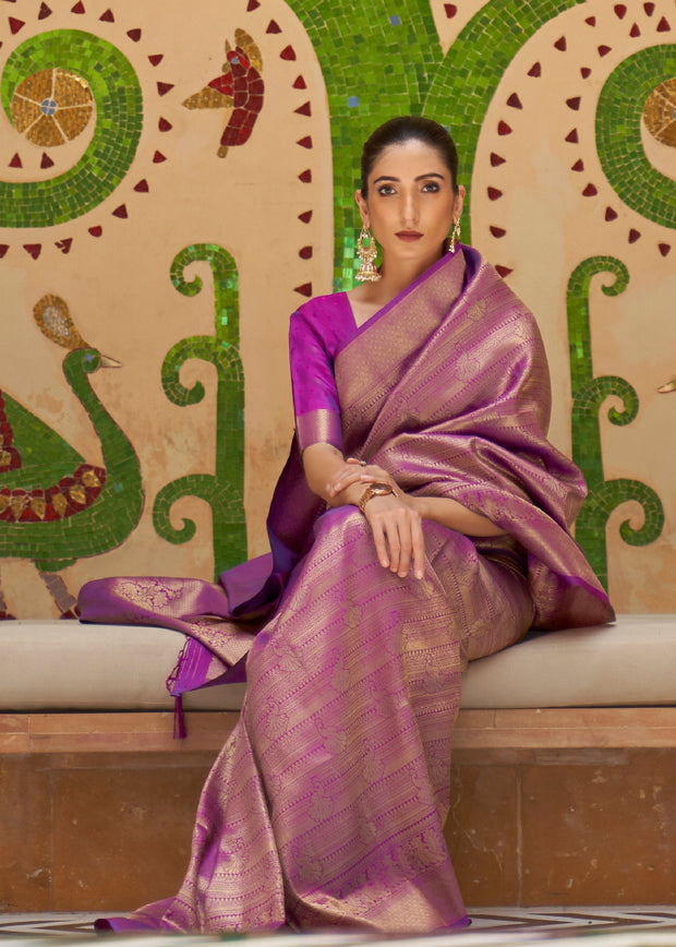 NAVRATRI EDIT: DASHAMI PUPLE KANJIVARAM SILK SAREE (6971278819521)