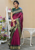 BEETROOT RED AND GREEN SOUTH TUSSAR TEMPLE BORDER SILK SAREE (6710044393665)