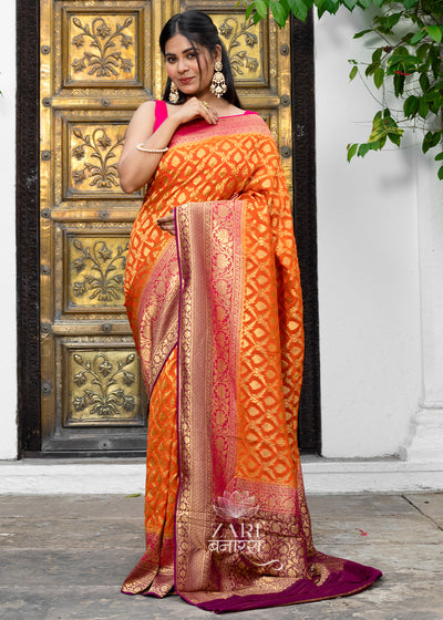 Contour & Bronze  Fancy Linen Banarasi Saree with Shining Texture