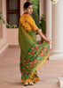 OLIVE GREEN AND YELLOW BRASSO PRINT SAREE WITH EMBROIDERED BLOUSE (6944794869953)